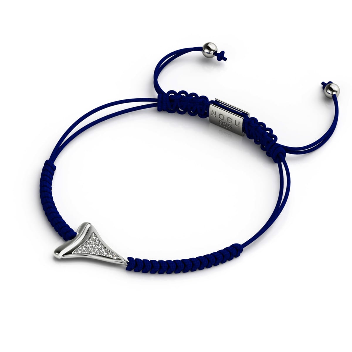 Bracelet en macramé bleu marine à dents de requin par Lauren Howe | Argent sterling .925 | Cristal